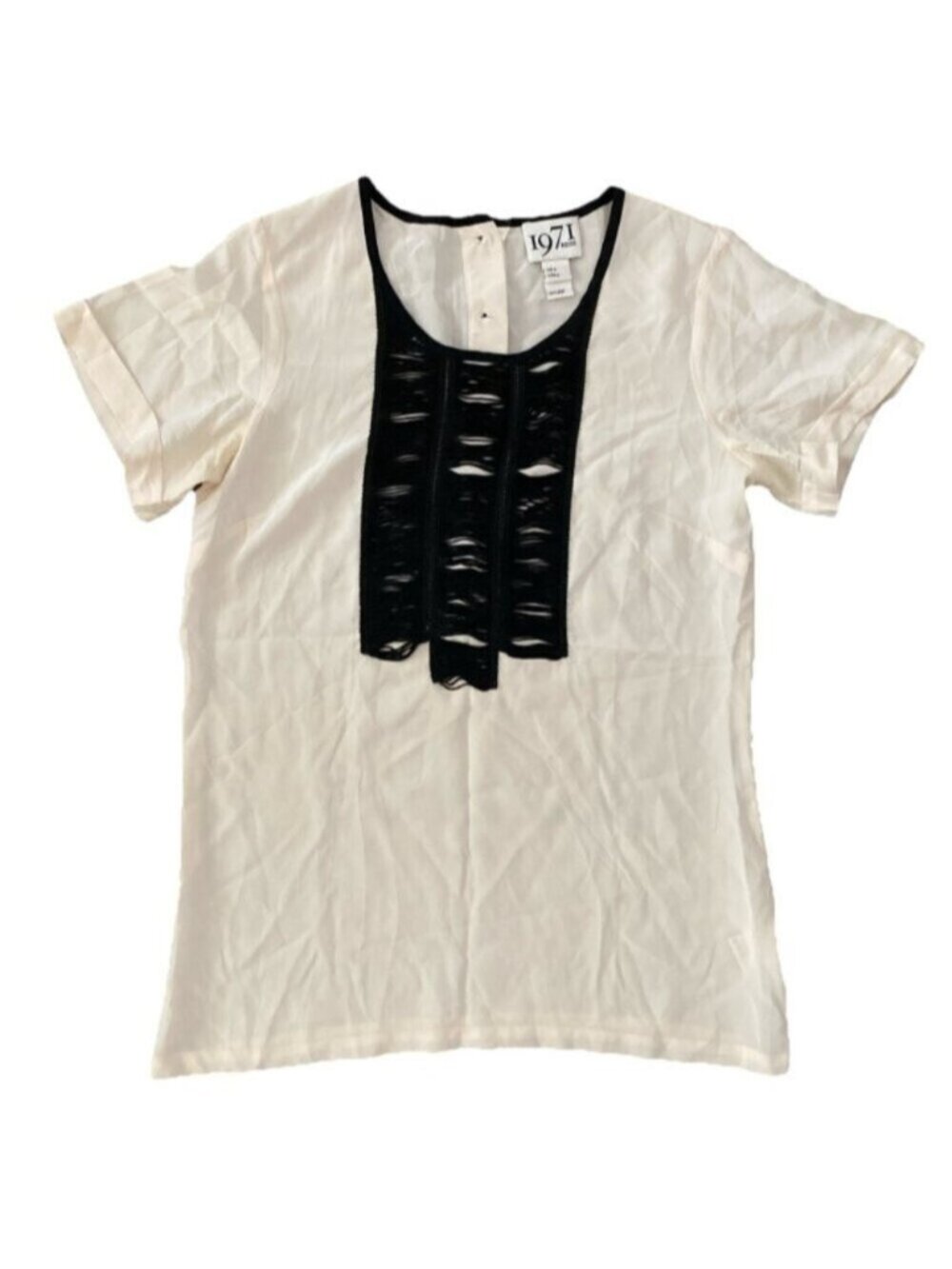 Reiss Blouse 100% Silk Shirt Top Cream Black Trim Accent Semi Sheer Career Sz 4